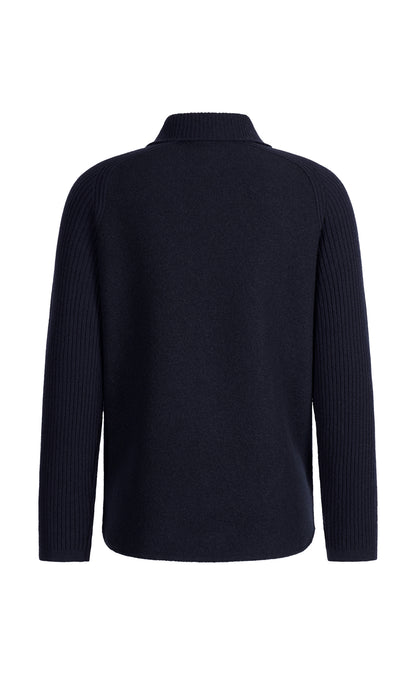 Characterful overshirt in boiled wool and ribbed knit, relaxed fit