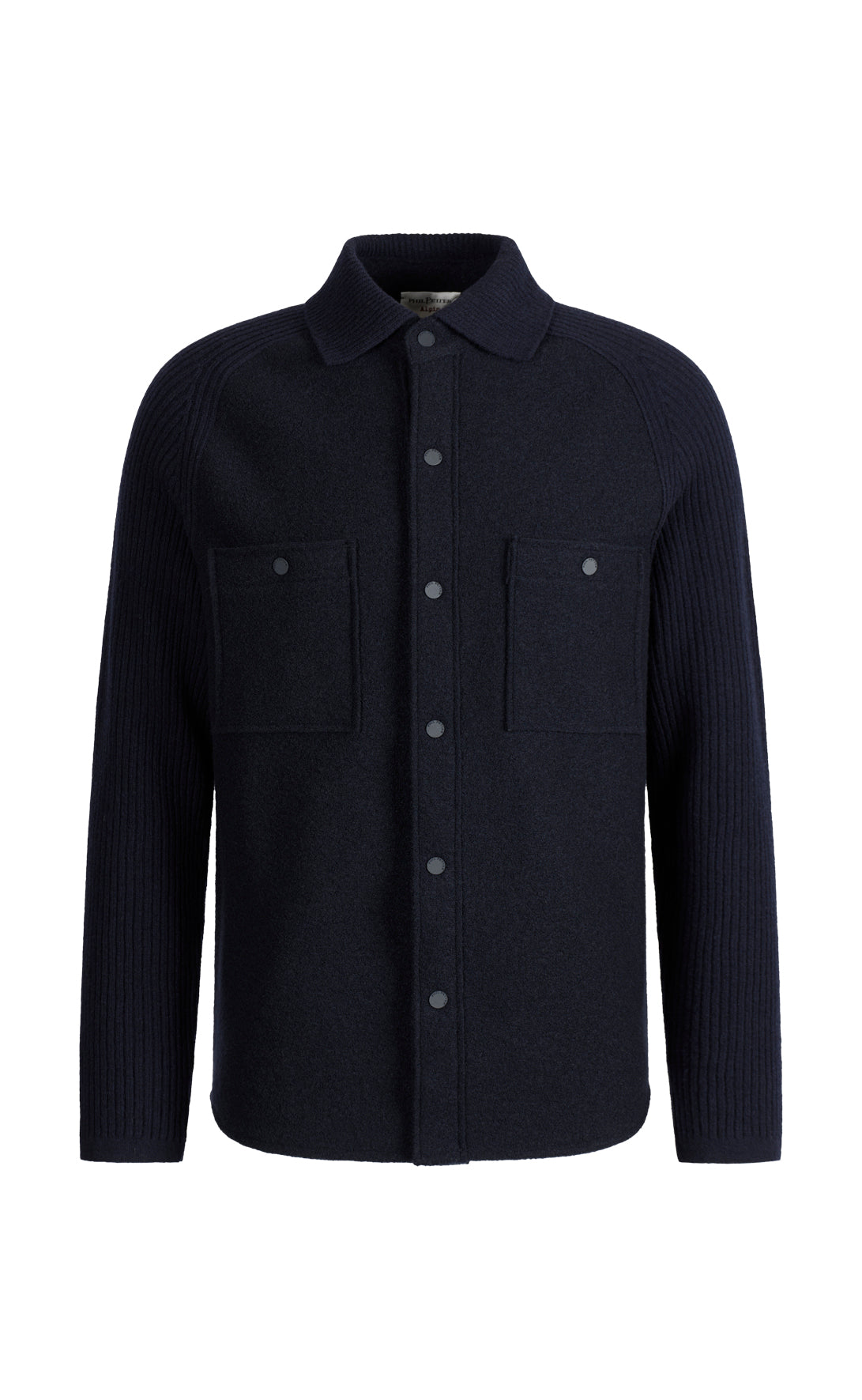 Characterful overshirt in boiled wool and ribbed knit, relaxed fit