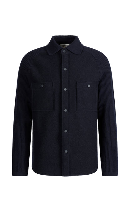 Characterful overshirt in boiled wool and ribbed knit, relaxed fit