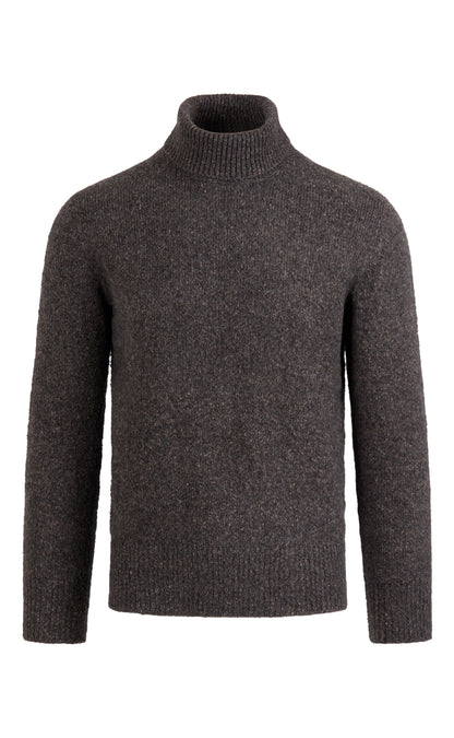 Seamless gestrickter Rollkragen-Pullover aus supersoftem Tweedgarn, relaxed fit