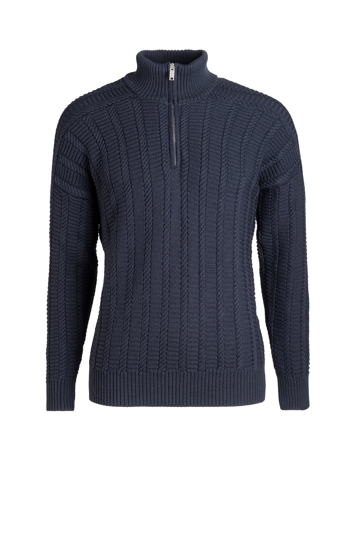 Raglan zip-up sweatshirt made of merino wool, cable knit, relaxed fit