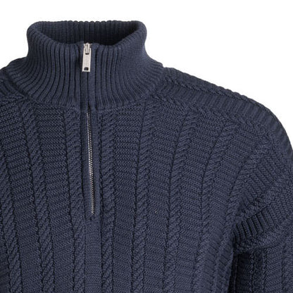 Raglan zip-up sweatshirt made of merino wool, cable knit, relaxed fit