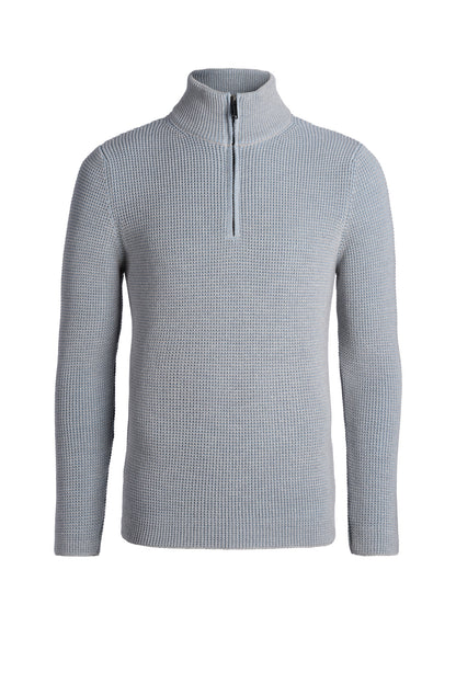 Merino wool zip-up sweater, double pearl catching knit