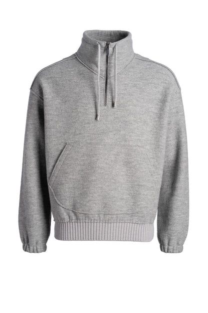 Wool-walk zip-up sweater made of merino wool, oversized fit