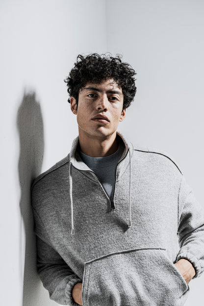 Wool-walk zip-up sweater made of merino wool, oversized fit