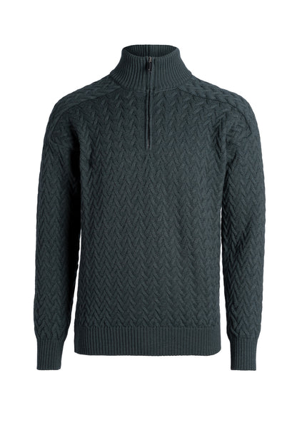 Merino wool zip-up sweatshirt, cable knit, relaxed fit