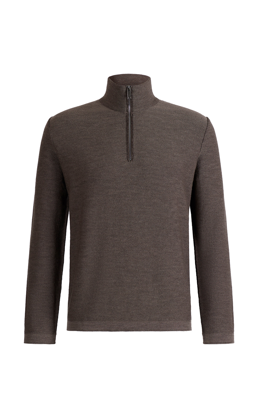 Lightweight double-face zip-up sweater: merino wool on the outside, cotton on the inside, relaxed fit