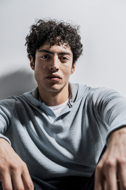 V-neck sweater, double-face made of merino and cotton