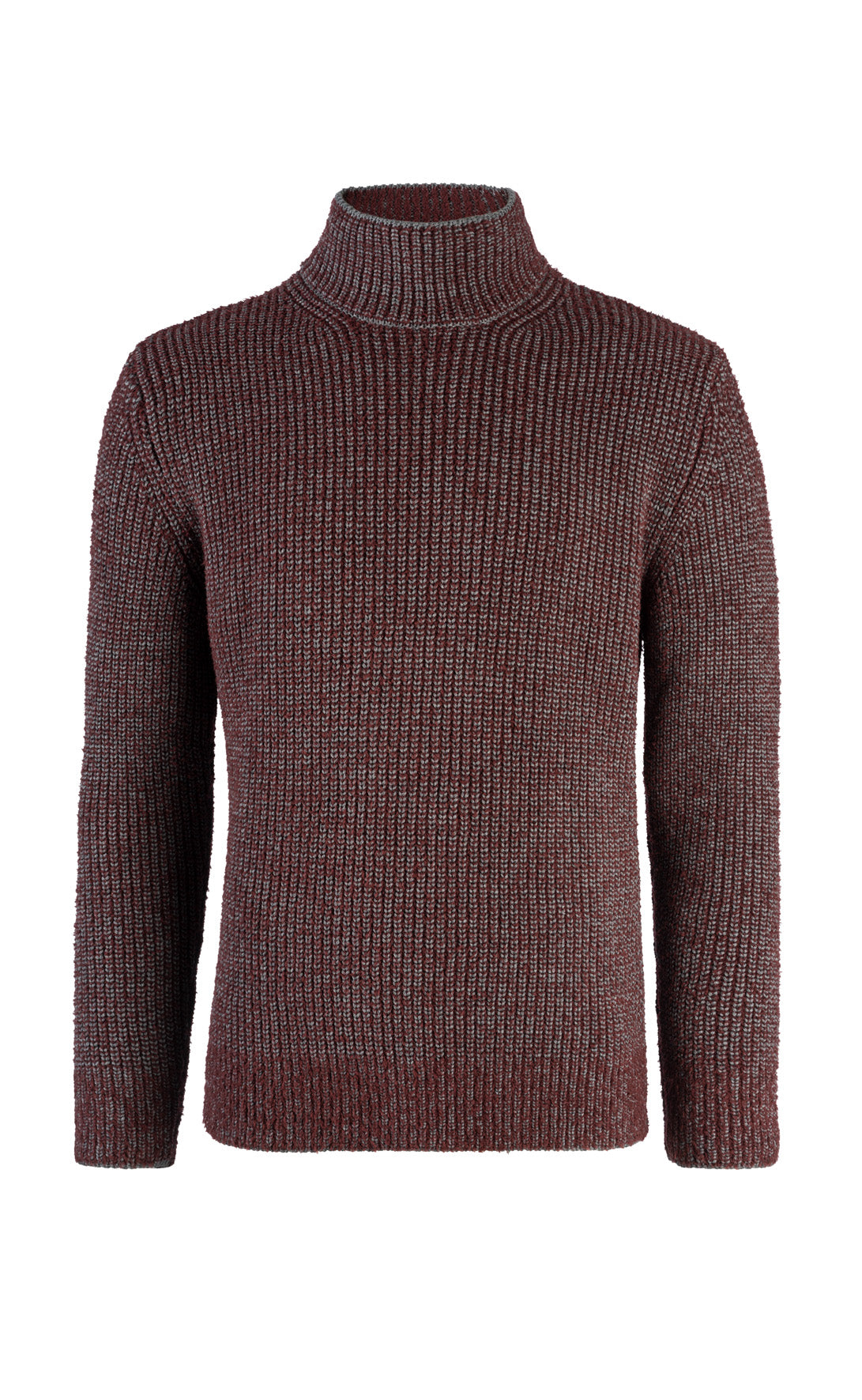 Stehkragen-Pullover in 2-färbiger Perlfangstruktur aus Merinowolle, relaxed fit