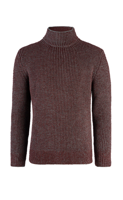 Stehkragen-Pullover in 2-färbiger Perlfangstruktur aus Merinowolle, relaxed fit