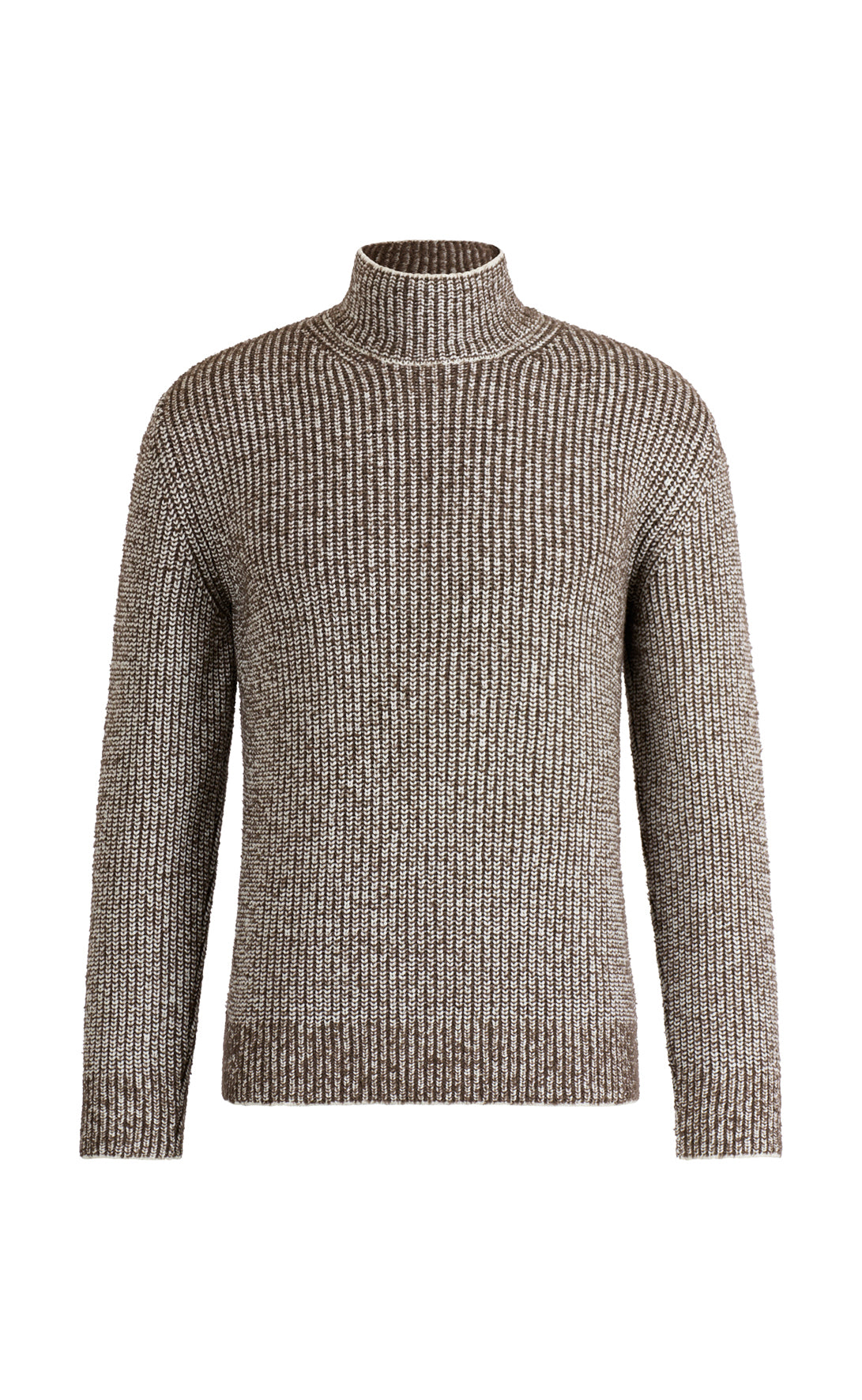 Stand-up collar sweater in 2-coloured pearl catching structure made of merino wool, relaxed fit